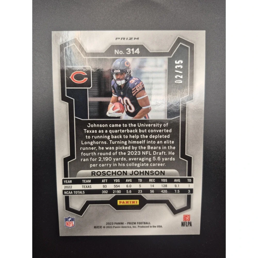 2023 Panini Prizm Rookies Roschon Johnson #314 Red Shimmer Prizm /35 (RC) Bears